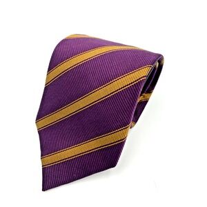 JZ Richards Repp 100% Silk Men's Tie Purple Gold Hand Made in USA - 61" x 3 7/8"